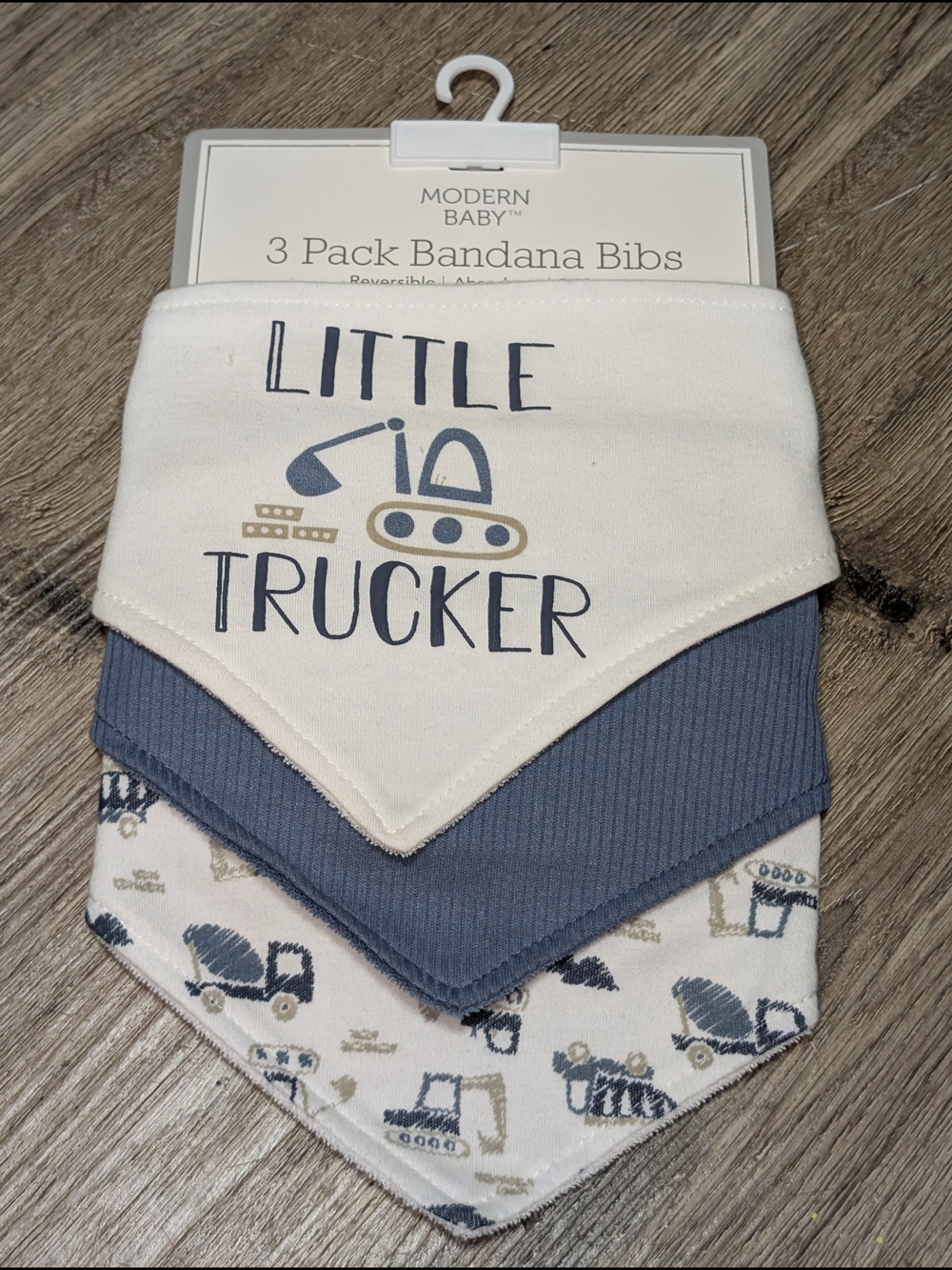 Little Trucker 3-Pack Bandana Bibs White & Blue Construction